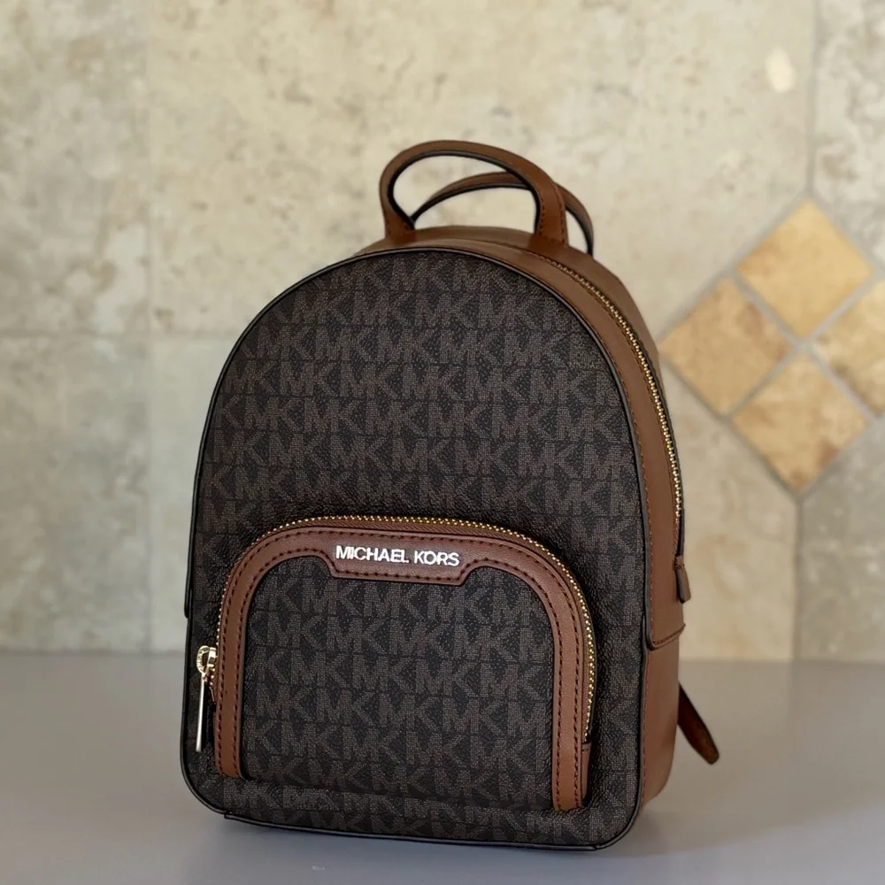 Michael Kors Brown Logo Mini Backpack with Dark Brown Trim